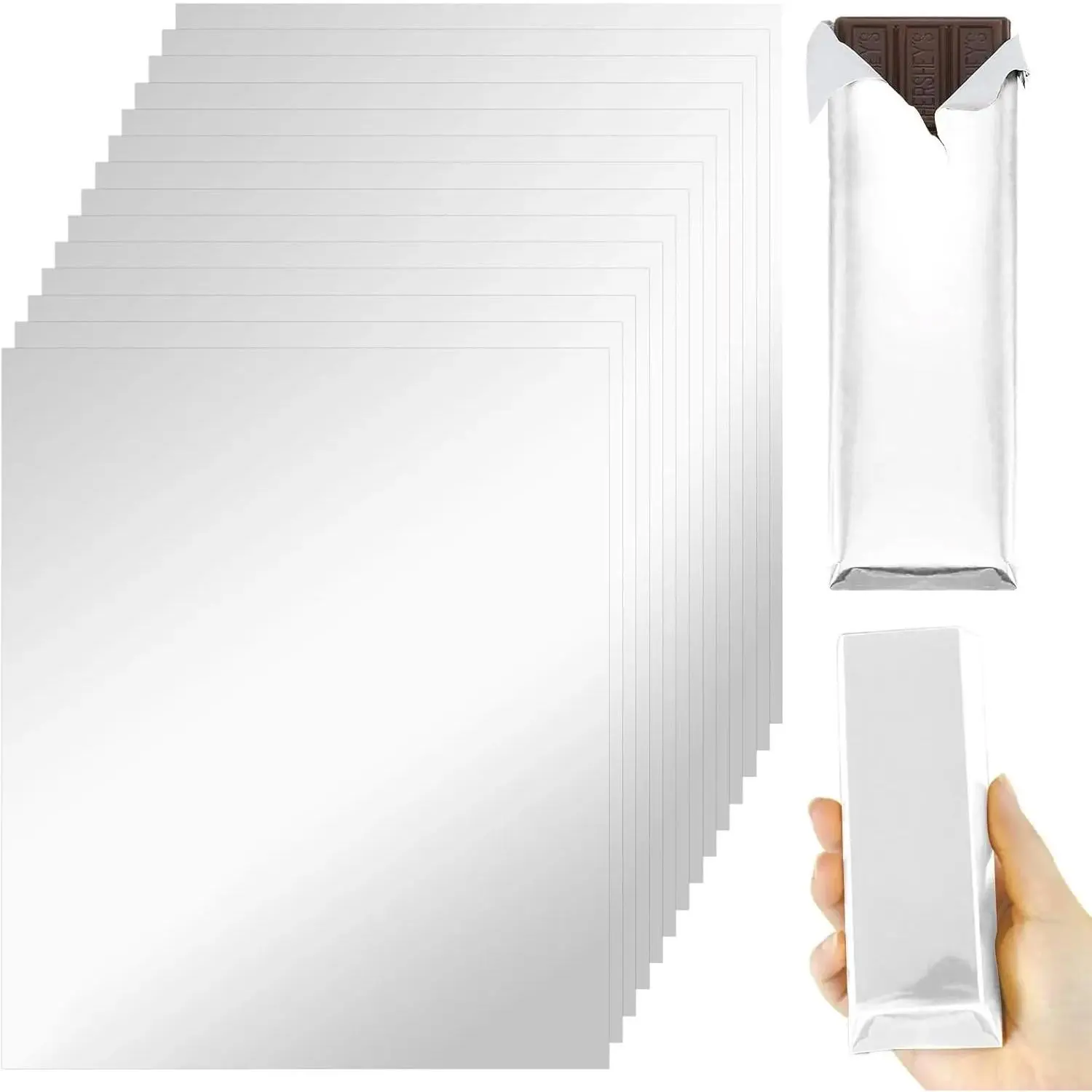 Elegant Modern Silver Chocolate Bar Wrappers - 120 Sheets Affordable Large Packaging, 6x7.5 in (7.5 inches) Thick Paper Backing, Durability and Stability, Simple Folding & Sealing, Standard Size for Personal Gifts