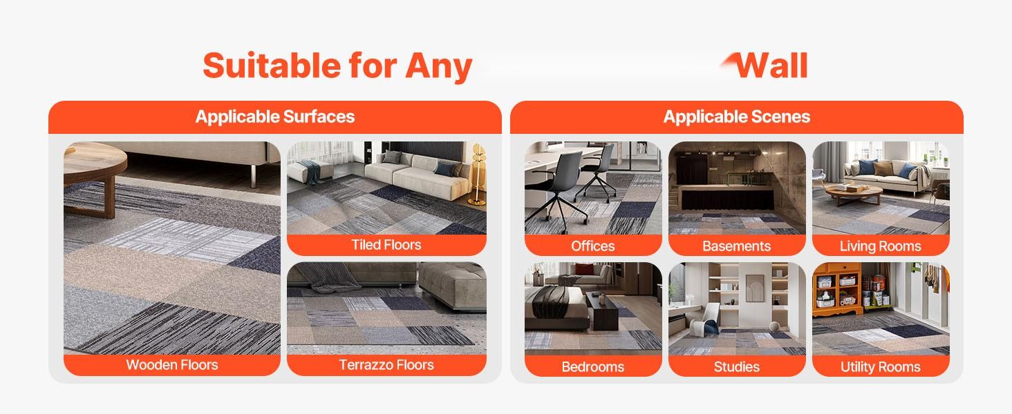 Interlocking Carpet Tiles 20x20 Inch, Reusable 24-Piece Modular Carpet Squares For Seamless Floor Covering, Soft Padded Commercial Grade, 66.6 Sq Ft Coverage, DIY Easy Installation For Living Room, Bedroom, Indoor, Multicolor