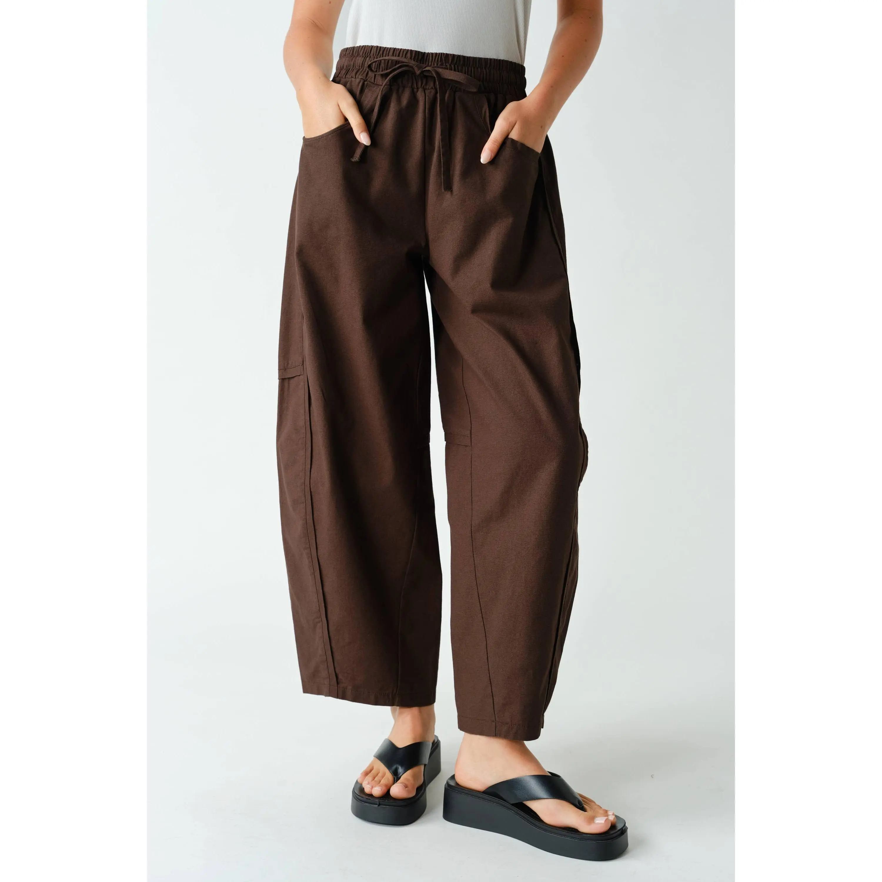 Coffee Date Barrel-Leg Utility Pants