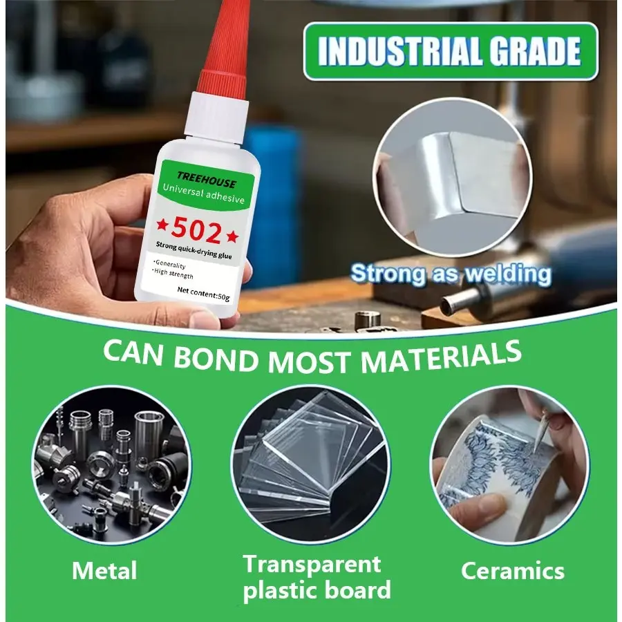 Treehouse 502 Strong Adhesive Glue, Super Strong Adhesion, 10 Second Fast Cure Industrial Grade Super Bonding Glue, Free Dropper Included, for Wood & Ceramic