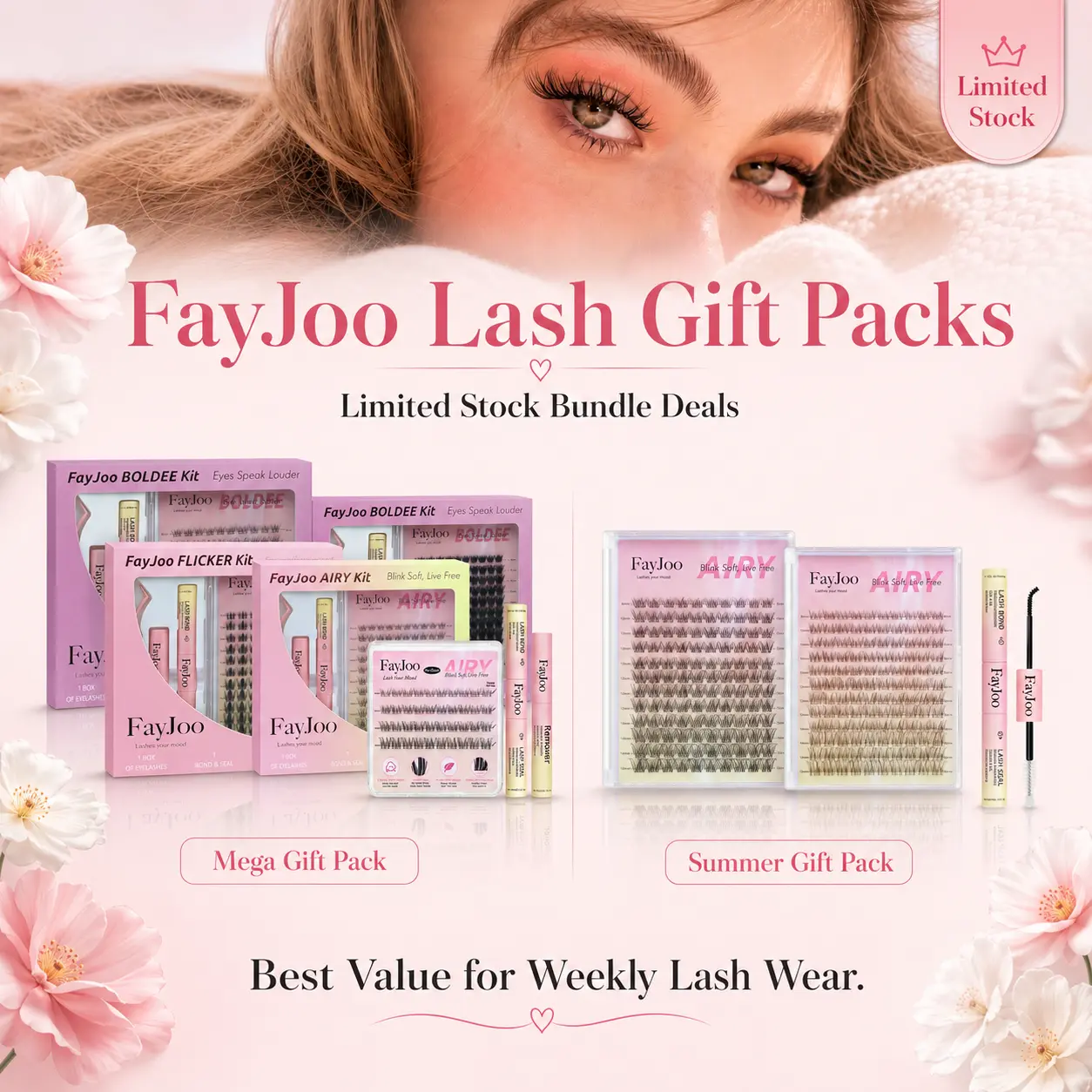 (Gift Pack) FayJoo AIRY Value Set Lash Clusters Kit + Large Refill | Natural Wispy Look, Lightweight, Beginner-Friendly, Up to 7 Days