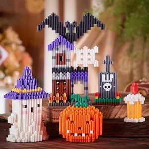 Halloween Microbead Building Block Toy Set, Includes Ghosts Pumpkins Haunted Houses and Tombstones, Party Decoration Gift