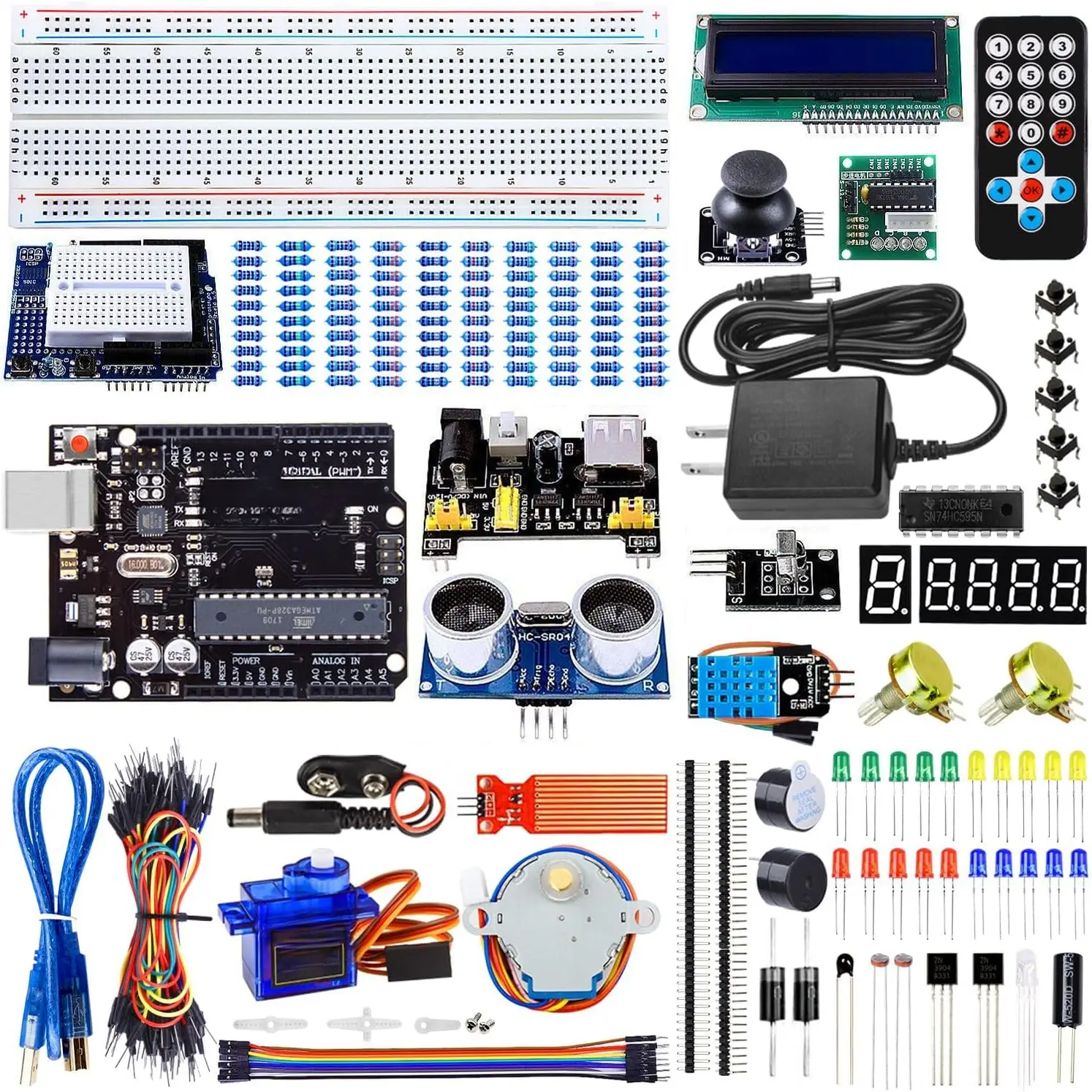 Super Starter Kit Project Kit with Breadboard, , Jumper Wires, Resistors, LED, LCD 1602, Sensors, Detailed Tutorial for Project, Compatible with Arduino  R3 Project