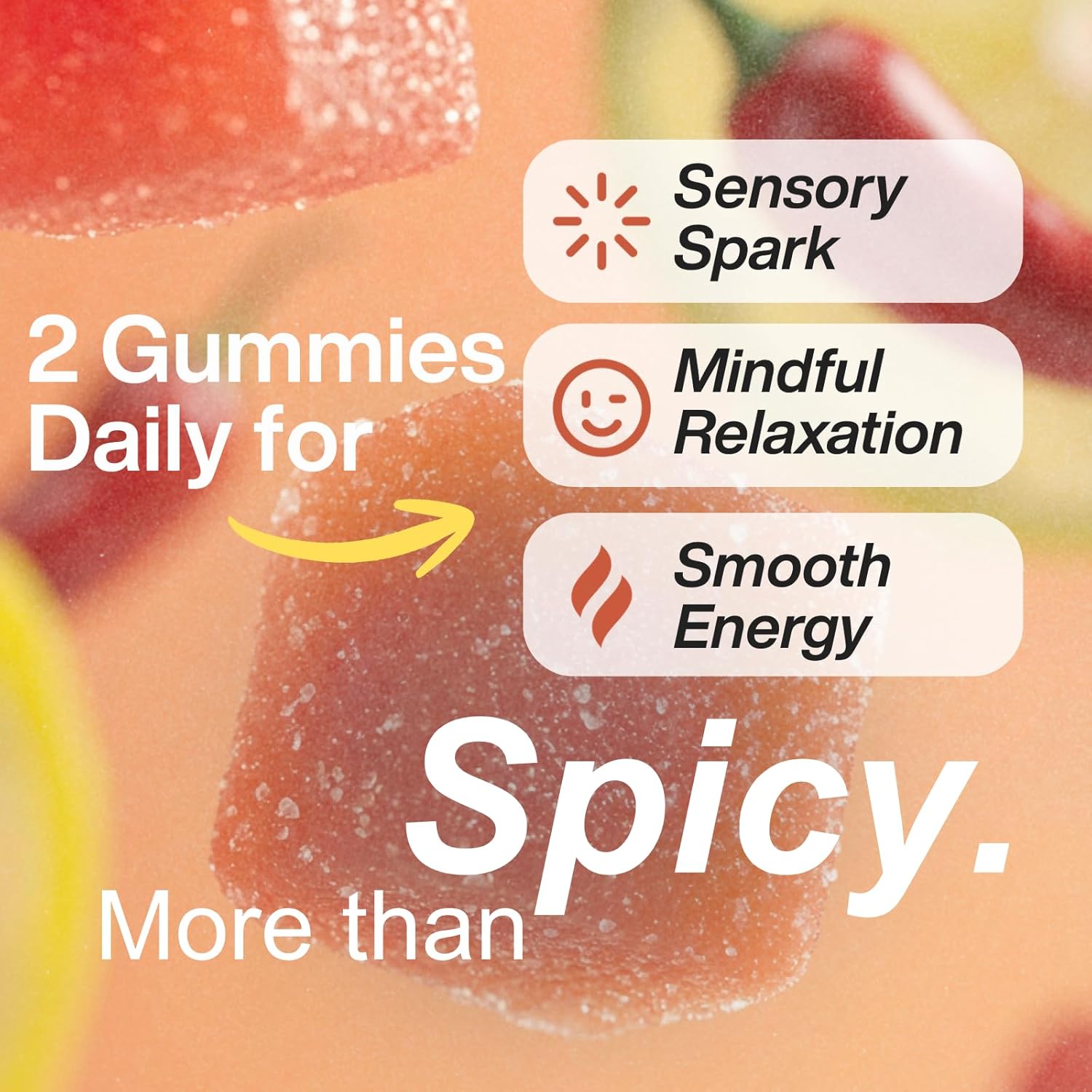 Spicy Cube Gummies-Sensory Support-Energy & Spicy Flavor Daily Supplement-Dietary Supplement-60 Gummies Per Bag Natural Supplement