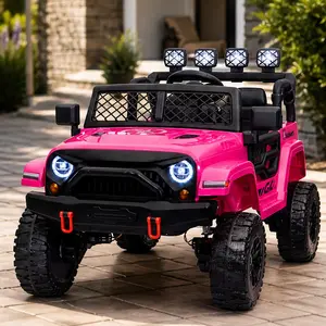 ARCH 24V 2-Seater Ride On Jeep for Big Kids, 4WD Electric Car with Remote Control, 4 EVA Wheels, Spring Suspension, LED Lights, Music, Bluetooth, Pink Plastic, Ages 3-8, Max Load 110lbs, Outdoor Toy Vehicle, Pink Color Options, Plastic Material