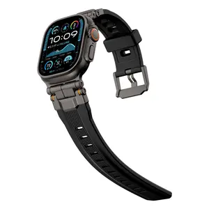 Rugged Tactical Silicone Band for Apple Watch Ultra, Heavy-Duty Mechanical-Style Strap, Titanium Connectors, Durable Watch Strap