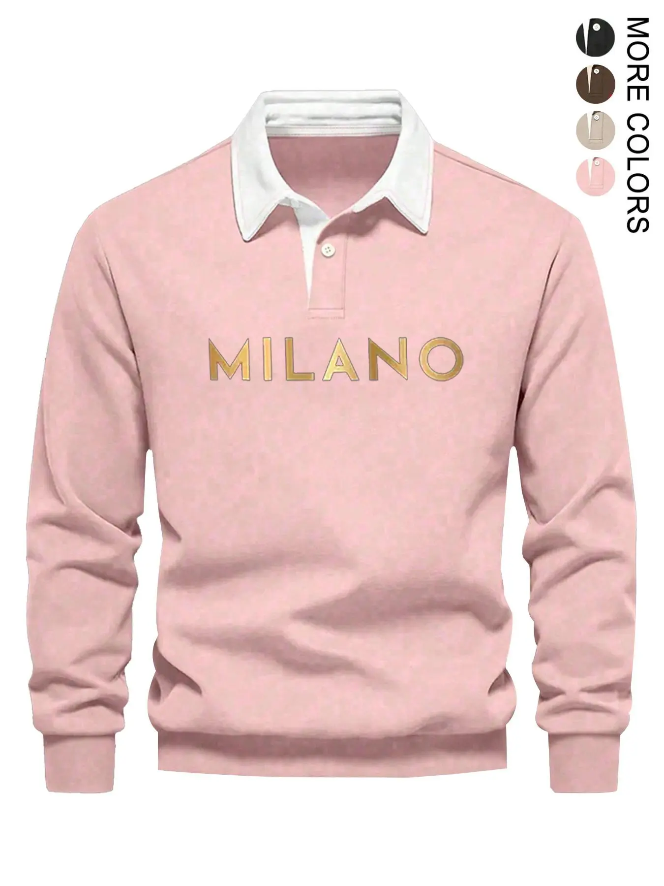 Men's Fall Winter Polo Neck Half Button Sweatshirt, Casual Outdoor Long Sleeve Pullover, Letter Print Design, Fitted Style, Plain Fabric, Cozy Sweatshirts