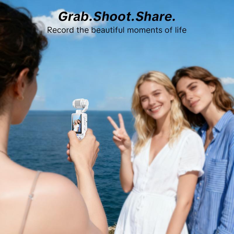 W&O Portable 2.5K Ultra HD Video Recorder with 180° Rotating Lens, Handheld Stabilizer Pocket Camera, Full Body Camera for Vlogging, Travel & Daily Life Recording, USB Rechargeable, Black, Vlogging Camera, Modern Gadget, Durable Construction, Camcorder