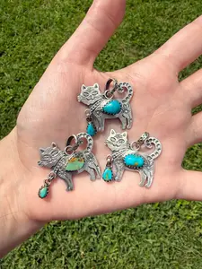Turquoise Cat Sterling Silver Pendant
