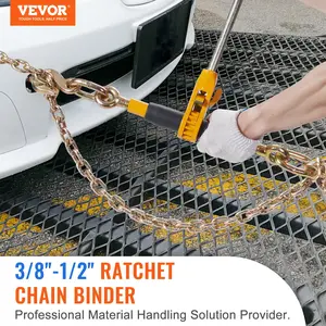 VEVOR Ratchet Chain Binder 2PCS, 3/8"-1/2" Heavy Duty Load Binders, with G80 Chains 12000 lbs Secure Load Limit, Labor-saving Anti-skid Handle, Tie Down Hauling Chain Binders for Flatbed Truck Trailer
