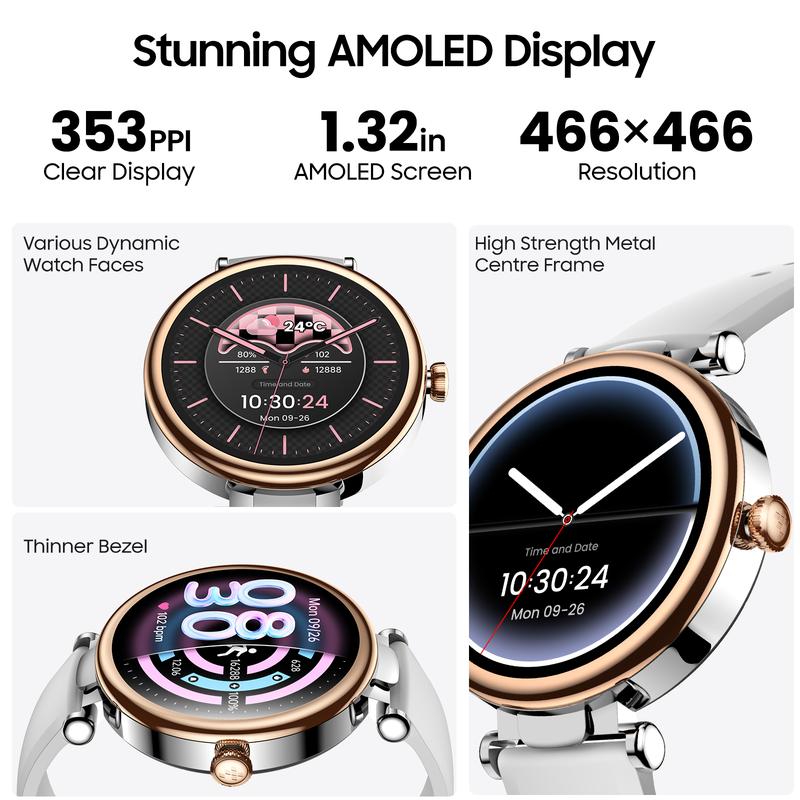 TOZO S8 AMOLED Smart Watch Women 1.32" HD Bluetooth Call Text, 100+ Sports Modes Sleep Stress Tracker, Waterproof Rose Gold Gift for Her