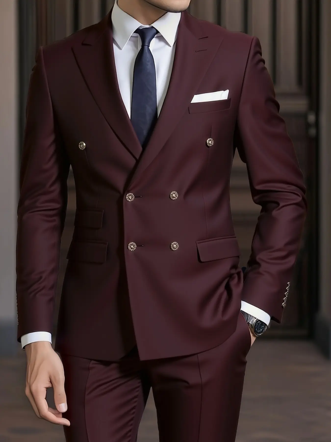 Men's Slim-Fit 2pcs Wedding & Business Blazer Suit Set, Suits Blazer Pants - Solid Color Jacket & Trousers, Collar Dress Pants, Groomsmen Attire, Formal Party, Corporate Events, Business Work Clothes, Formal Wear