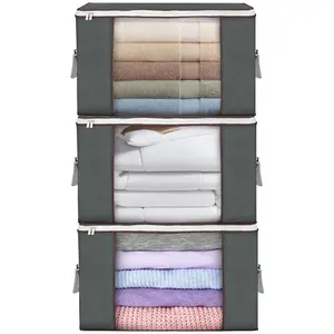 LMMAKE Clothes Large Storage Bags 23.6x16.9x13.7 inches 90L Capacity Foldable with 2 Strong Zippers & See-Through Window for Organising Bedroom Closet - Organiser, Space Saving Bags, Fitting