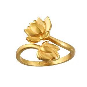 Surya Open to Possibilities Double Lotus Ring Adjustable 18kt Gold Plate Brass Band 14mm Width Personalized Jewelry RG077
