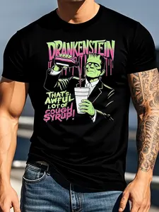 Drunkenstein_That's_Awful_Lot_of_Cough_Syrup_Graphic_Print_T_Shirt_Men_Women_Casual_Daily_Wear_Short_Sleeve_Round_Neck_Cotton_Tee_Streetwear_Fashion  T-shirt Short Sleeve Tees Casual Crewneck Pullover Tops Cute Graphic Cotton Tops funny Y2K Streetwear