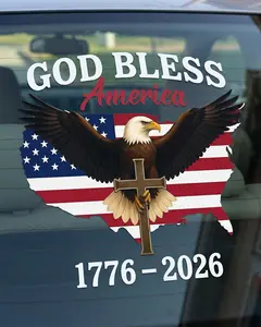 12" USA 250th Anniversary Car Decal, 1776-2026 God Bless America Christian Patriotic Eagle Cross Sticker, for Truck Window