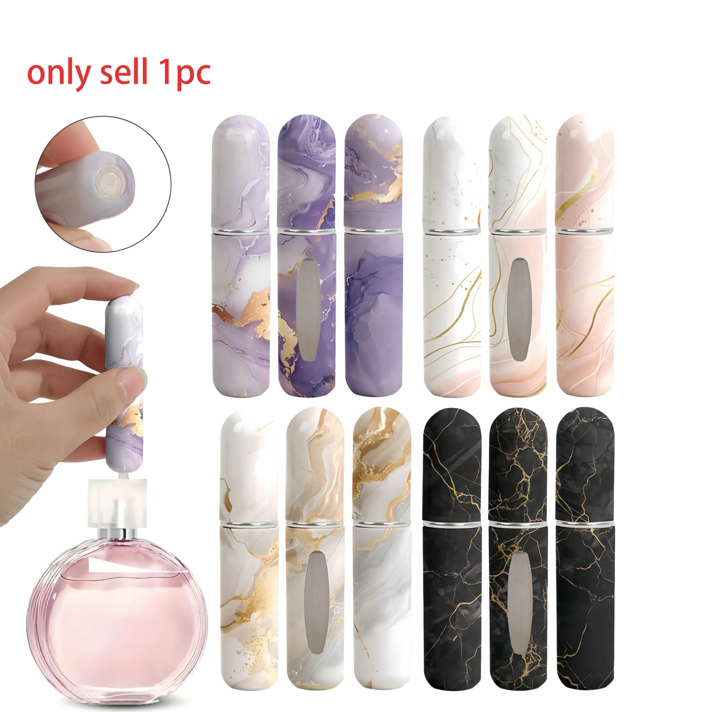 1/4/8pcs-Marble style Aesthetic perfume bottled suit，Mini Compact Refillable Perfume Portable Atomizer Bottle Refillable Perfume Spray, Refill Pump Case for Traveling and Outgoing，home decor, Lightweight, Portable Perfume Bottles