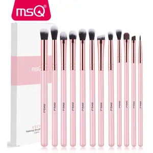MSQ Eye  Set with Soft Synthetic Hairs Real Wood Handle for Eyeshadow Eyebrow Eyeliner Blending Pink 12pcs Glittery Star Portable Makeup  Set with Mirror for Cosmetics Use Two-in-One Professional  Set for Women Multifunctional foundation brush