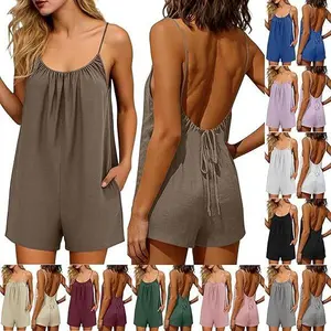 2026 New Women's One-Piece Pants Casual Sleeveless Tank Top Short Skirt Overalls with Narrow Straps and Pockets