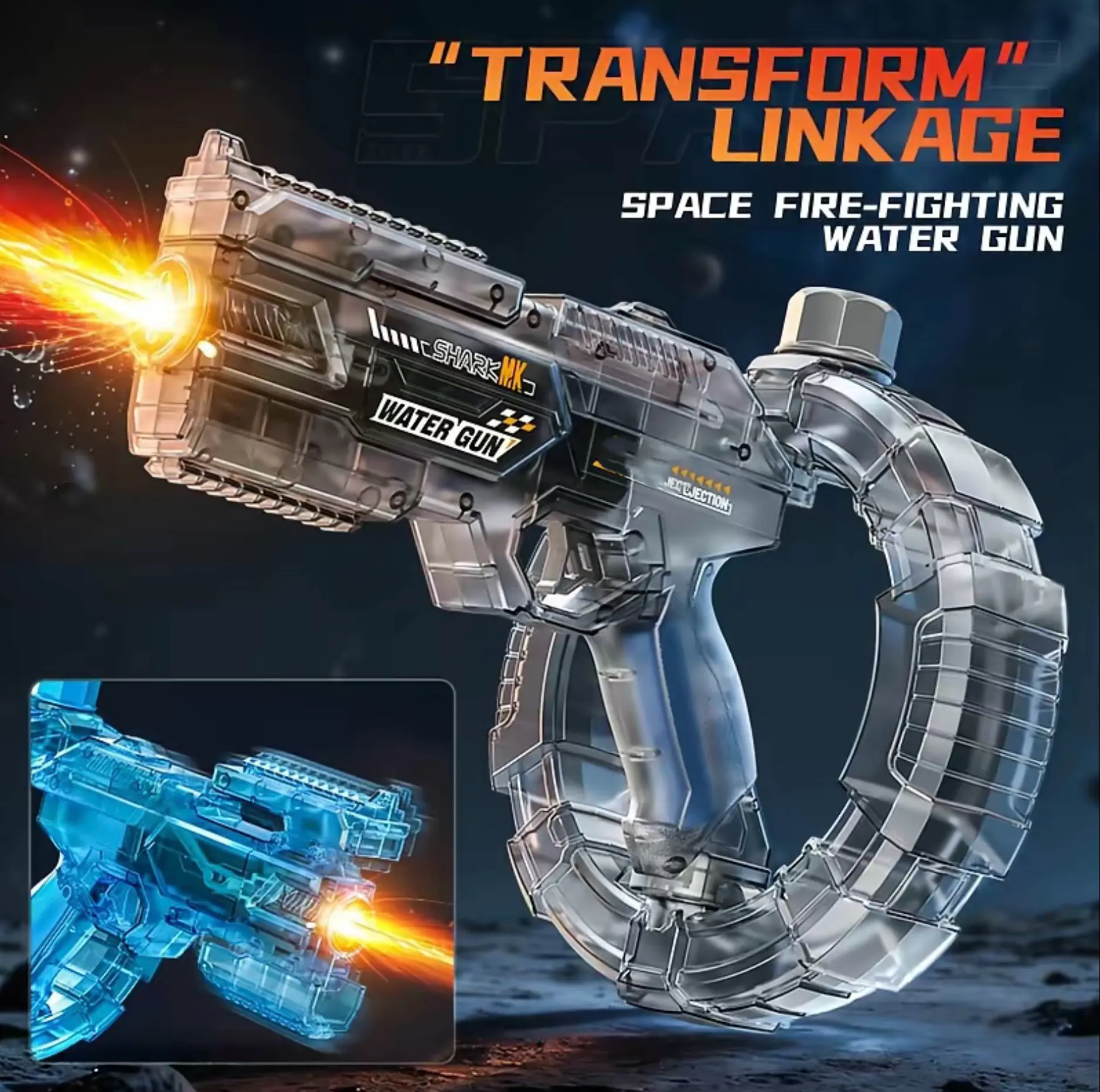 Night Warfare Electric Water Blaster with Cyber LED Lights, 2.5L Large Tank Motorized Water Gun 32FT Remote Distance Squirt Pistol for Glow Pool Party