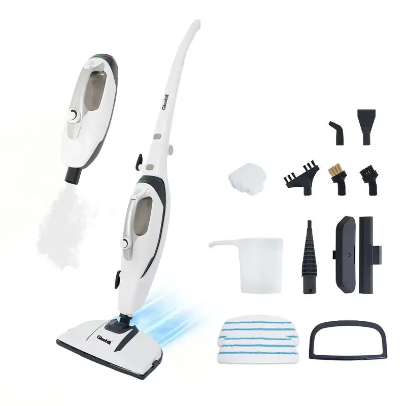 GLEEHILL 10-in-1 Steam Mop with Detachable Handheld Steam Cleaner for Hardwood Floor, Tile, Grout & Carpet | 1550W High Pressure Electric Mop, Chemical-Free for Pet & Home,dorm essentials,home essentials