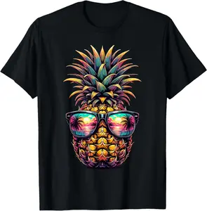Pineapple Sunglasses Aloha Beaches Hawaii Summer Casual Shortsleeve Cotton T-Shirt