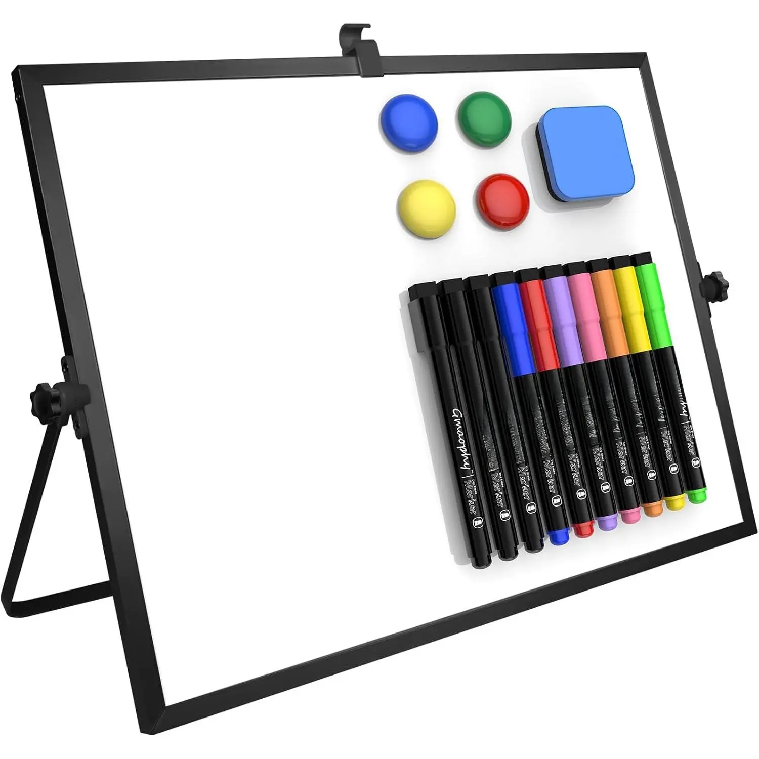 Dry Erase White Board, 16 x12 Inch  Whiteboard with Stand, Portable Double-Sided White Board Easel with 10 Markers 4  1 Eraser, Desktop Dry Erase Board for Work School Memo