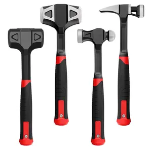 4-Piece Hammer Set - 2LB Dead Blow, 24oz Ball Peen, 20oz Claw, 3LB Sledgehammer - One-Piece Carbon Steel Forging, Ergonomic Anti-Slip Rubber Grips for Garages, Repair Shops, and DIY