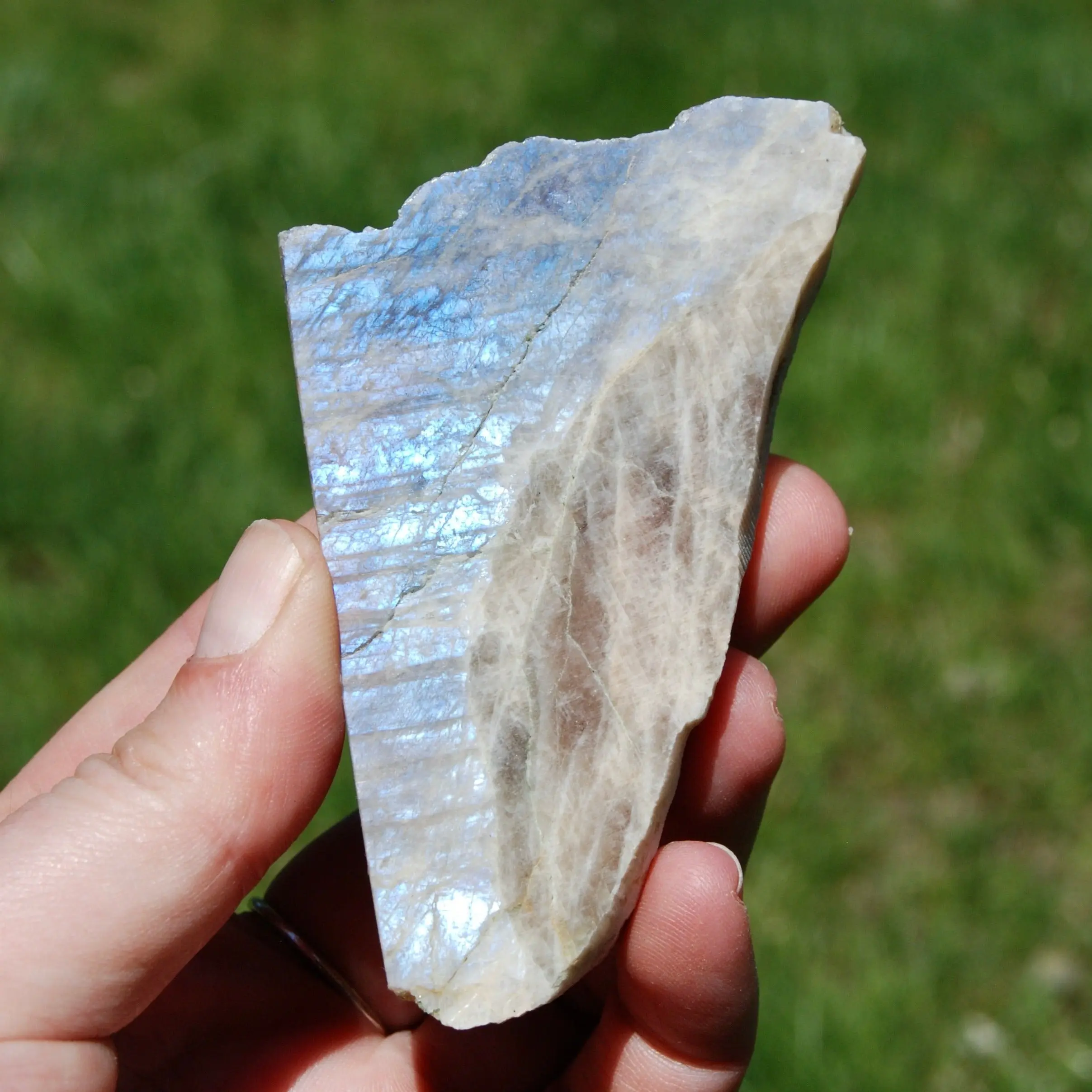 3.5in 122g Flashy Rainbow Moonstone Sunstone Crystal Slab