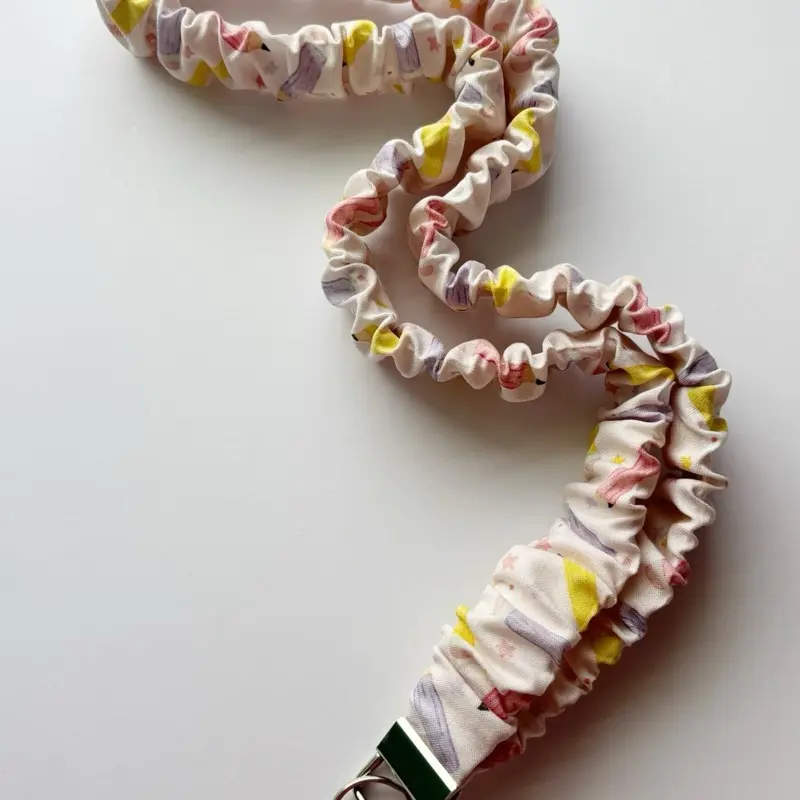 Scrunchie Lanyard Keychain - Stylish Lanyard with Pink, Purple, Yellow Pencil Designs