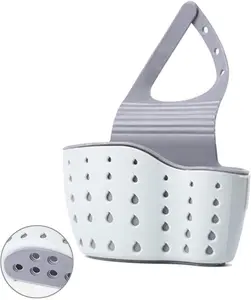 Kitchen Sink Caddy Sponge Holder Silicone Plastic Soap Holder Hanging Ajustable Strap Faucet Caddy with Drain Holes for Drying
