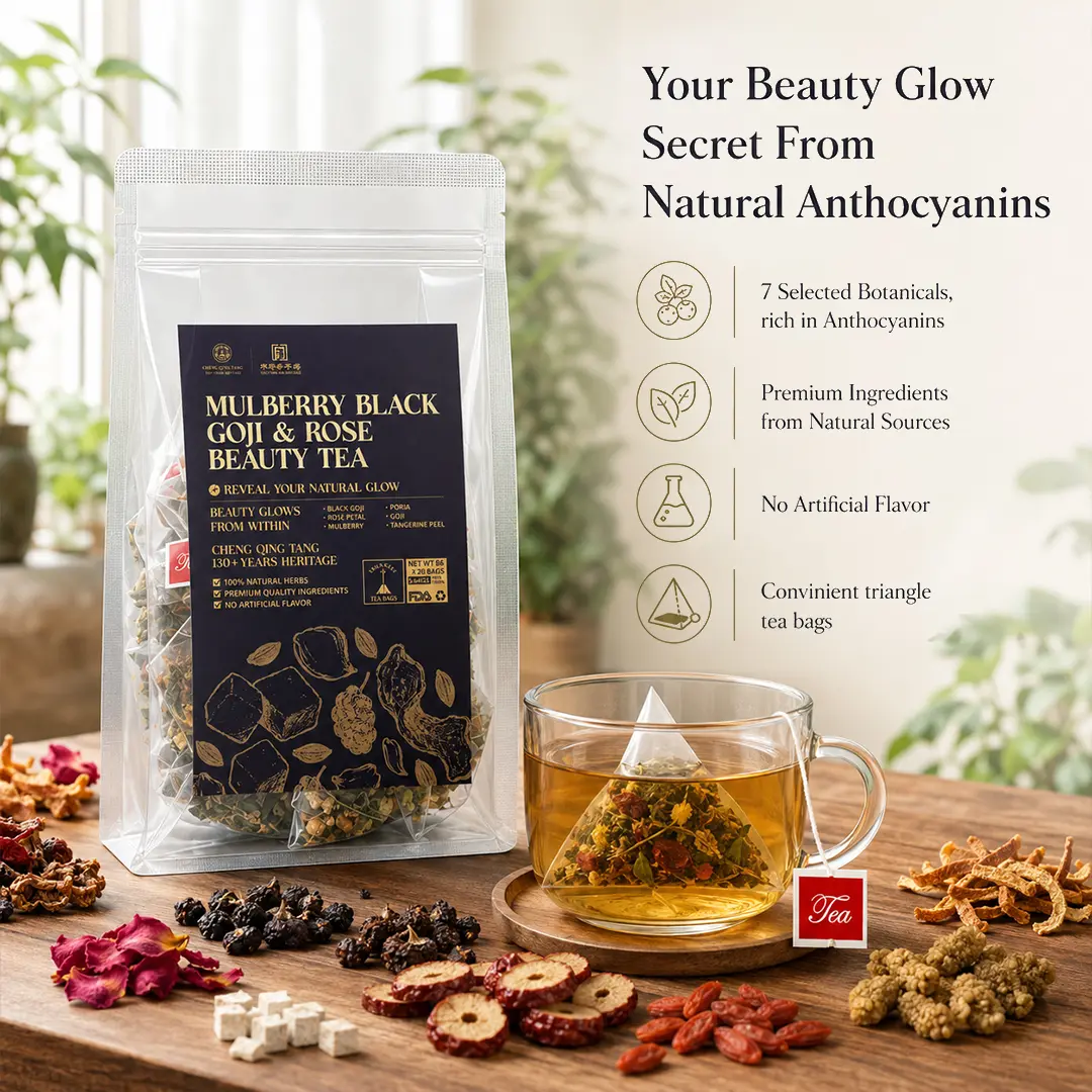 Mulberry Black Goji & Rose Beauty daily Tea Pyramid Bags｜Gen Z Girl's Aesthetic Afternoon Tea｜Anthocyanins + Red Rose｜Hot or Cold Brew Light Wellness｜20 Bags