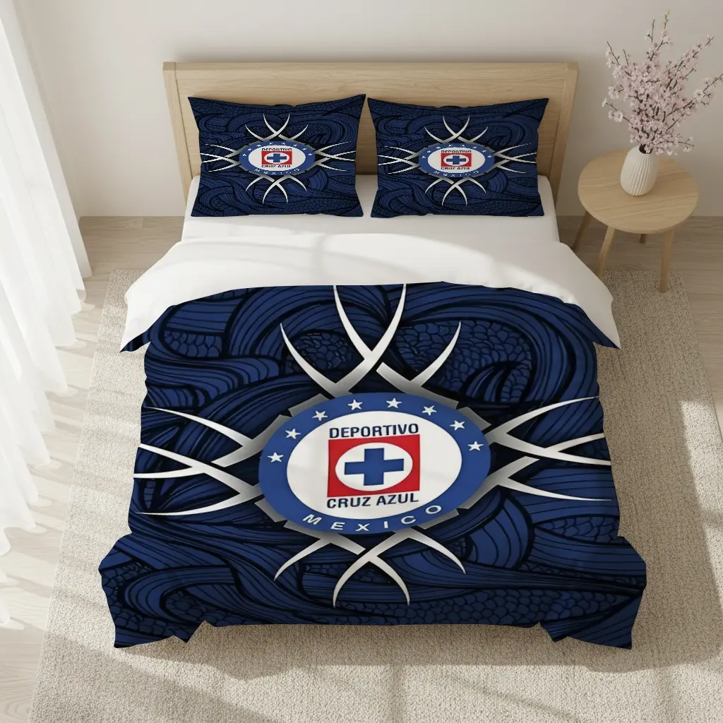 3pcs Mexican Blue Cross Soft Comfortable Bedding Set, Warm Sleep, Perfect for Bedroom and Guest Room, Thanksgiving Christmas Gift, Bed Sets, Comfy Bedding Set