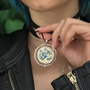 Arcane Season 2 Powder Necklace Anime League Of Legends Jinx Rotating Blue Rose Pendant Ekko Cosplay Prop Fans Boy Gift For Her Unisex Necklace