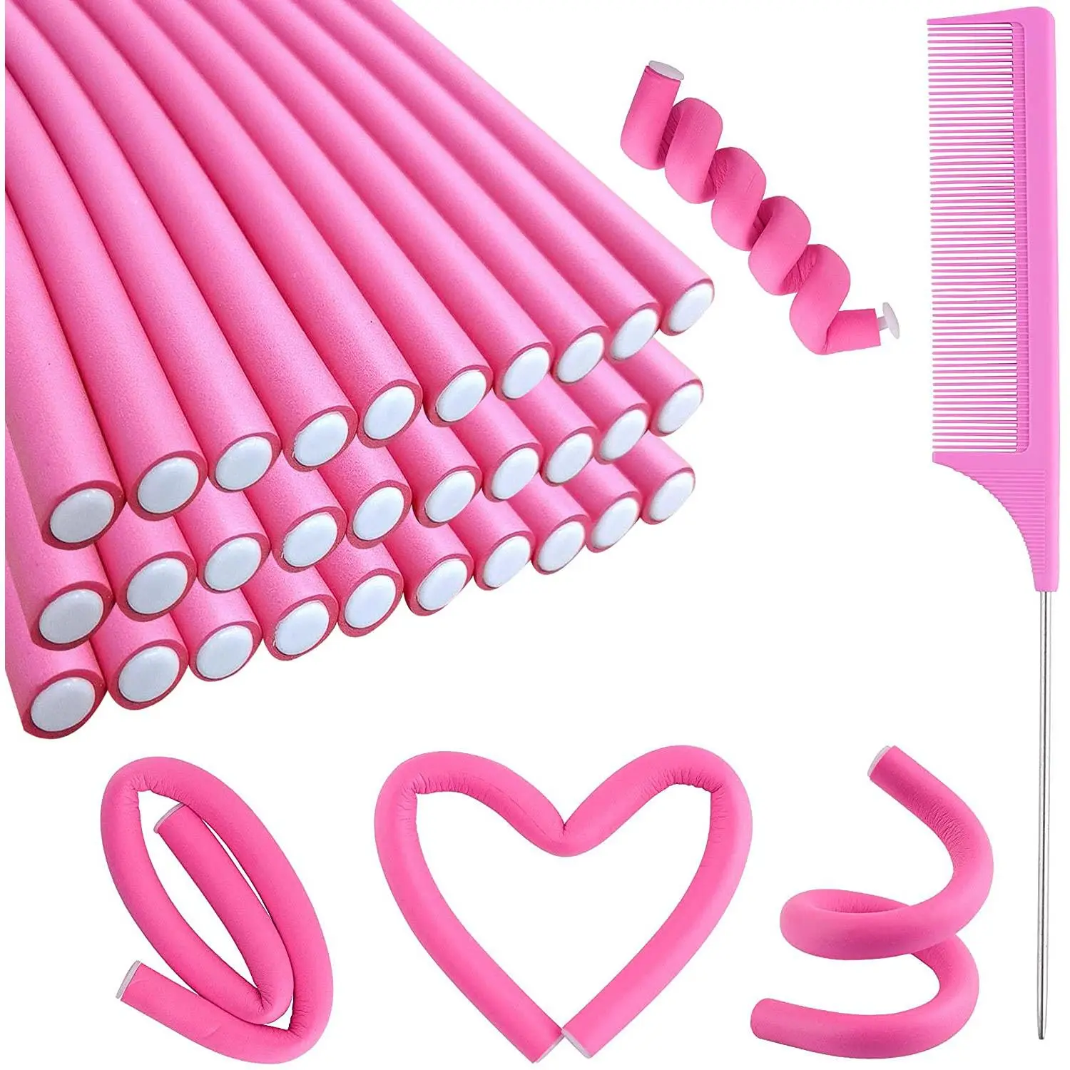 30PCS 9.45" Flexi Rods Curlers Set for Short and Long Hair, No Heat Foam Rollers with Haircare Heatless
