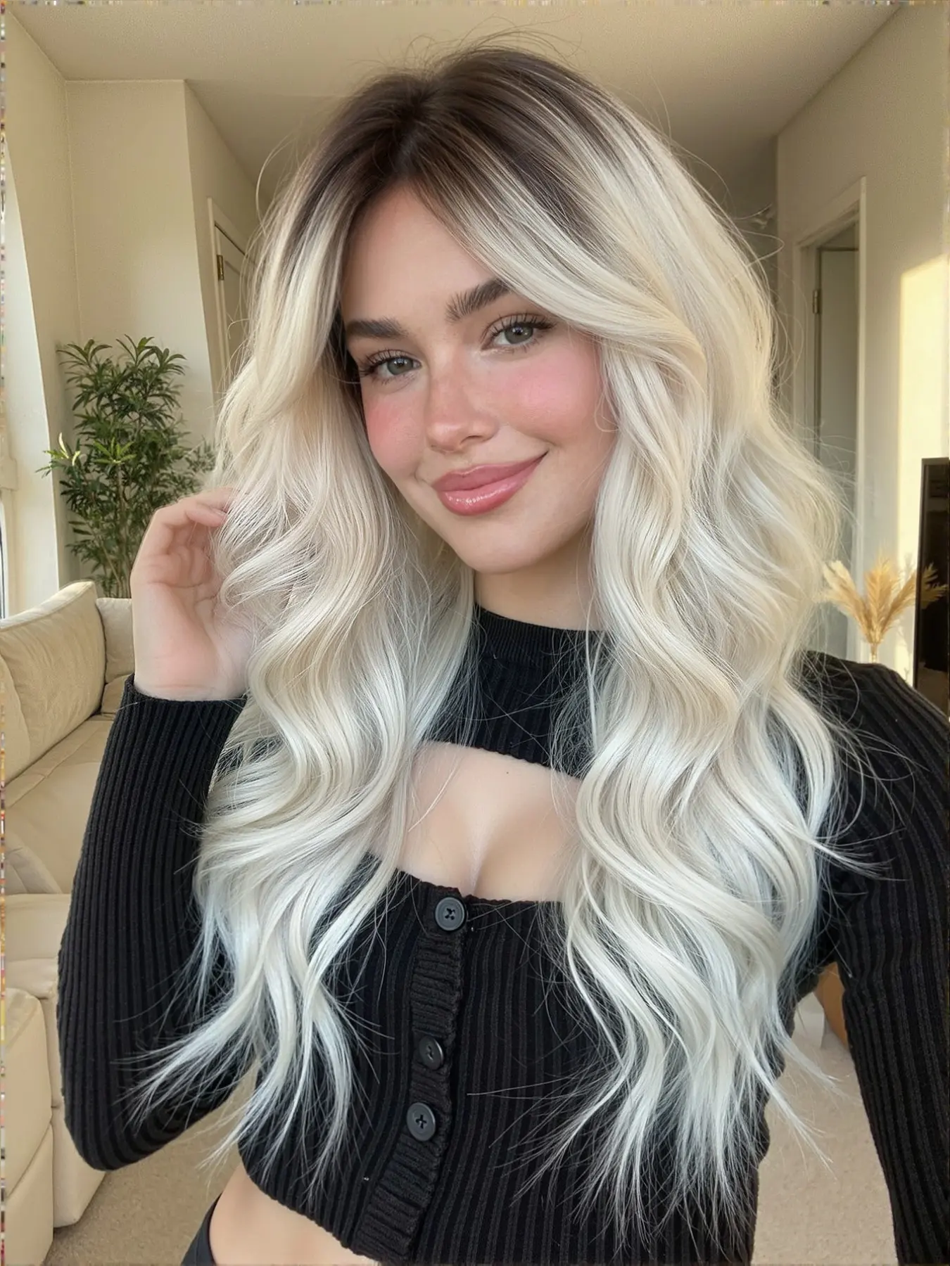 22 Inch Dark Root to Blonde Body Wave Synthetic Wig, Medium Length Curly Hair, All Seasons, Synthetic Material Wigs, Synthetic Fiber Wig