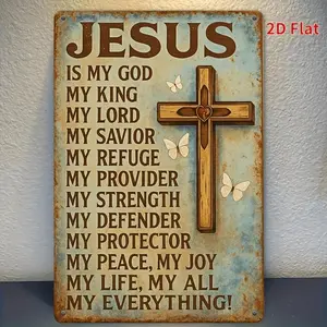 Vintage Jesus Cross Metal Wall Art 8x12 Inch Tin Sign with Inspirational Quote Rustic Iron Plaque for Home Bar Cafe Garage Decor Perfect Room Accent Inspirational Wall Decor