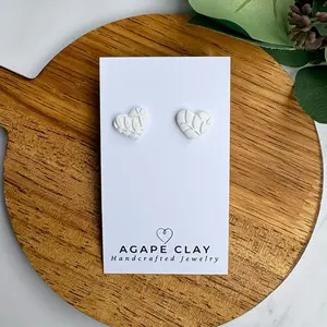 White Heart Polymer Clay Studs
