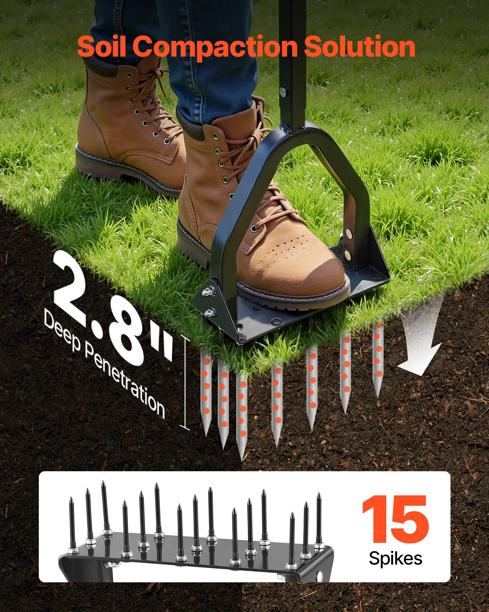 VEVOR Lawn Aerator, 9.2 in Manual Core Aerator Tool with 15 Iron Spikes ...