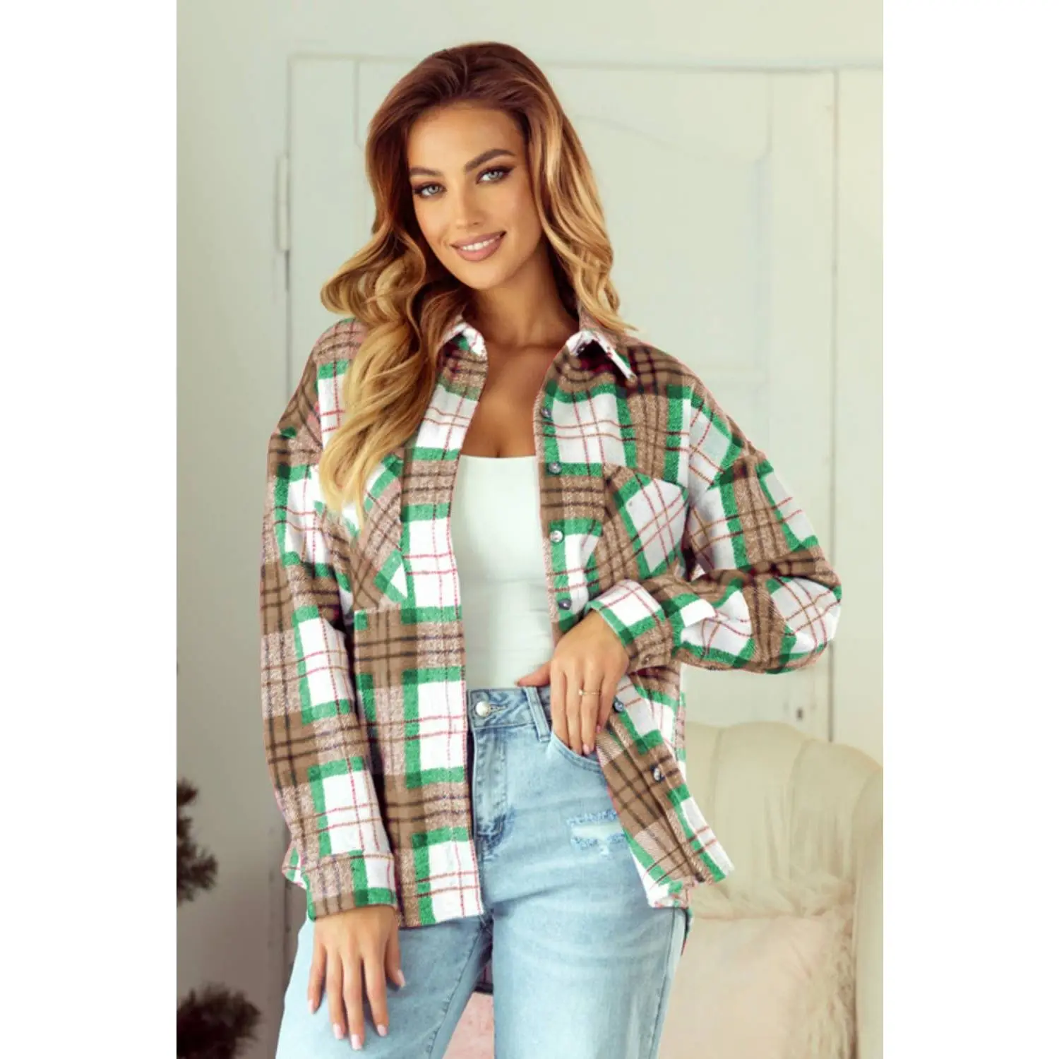 Christmas Plaid Casual Flannel Shacket