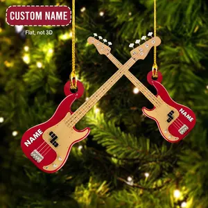 Bass Guitar Christmas Ornament, 2D Musical Instrument Tree Decoration, Gift for Music Lovers