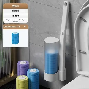 Toilet Brush Wall Mounted Disposable Set with 18 Extra Refills Blue Ocean Scent Long Handle Slim Hidden Bathroom Cleaning Kit duck  toilet  brush