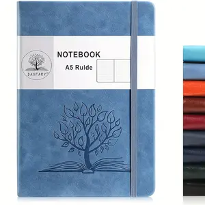 A5 leather cover ruled notebook, 160 pages, 100Gsm thick paper, hardcover, with pocket, suitable for working men and women, size 8.39 X 5.71 inches