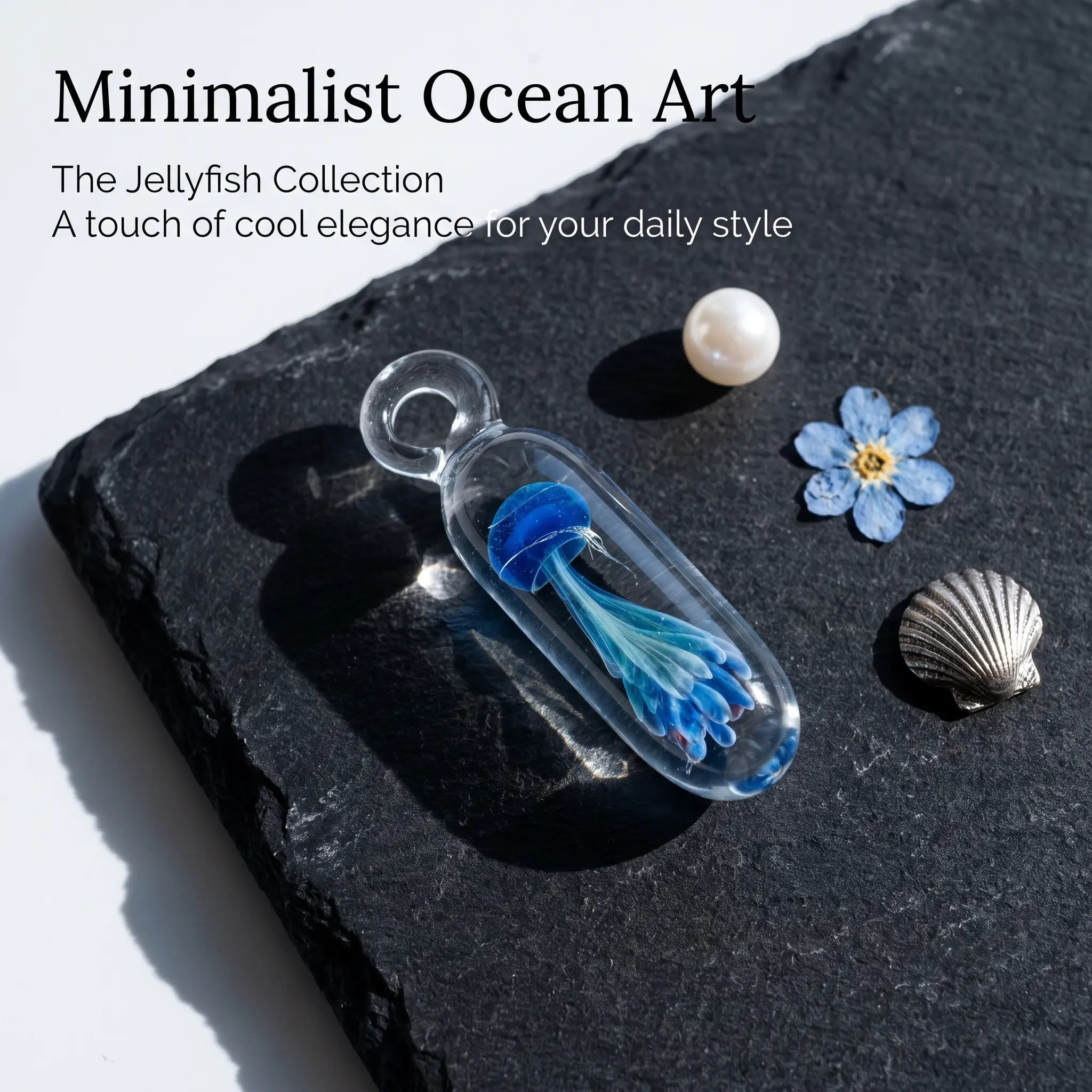 Hand-Blown Artisan Glass Jellyfish Pendant Necklace - Natural Crystal, Ethereal Healing Ocean Spiritual Jewelry, Unique Gift for Sea Lovers