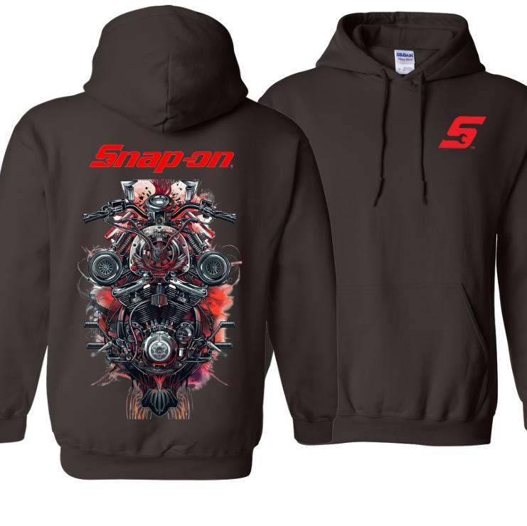Snap-on Motorcycle Engine Graphic Hoodie - 2- Sided Bold Design, Ultra-Durable - Comfortable Workwear for Men And Women, Ideal for Mechanics - Motor Enthusiasts Menswear Sweatshirts Long Sleeve