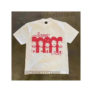 Men's Jennie Ruby Album Merch T-Shirt - White Tee with Red Portrait Prints, Machine Washable Regular Fit Everyday Shirt for K-Pop Fans Casual Outfits, Fan Merchandise, Retro Style, Comfortable Fit, Short Sleeve Top, Young Adults Unisex Vintage Streetwear