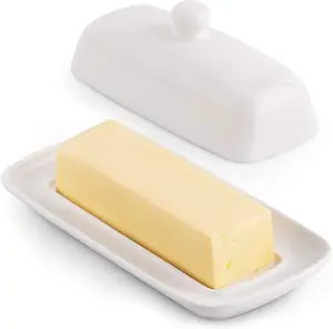 Classic Style Porcelain White Butter Dish With Lid Breakfast Cheese