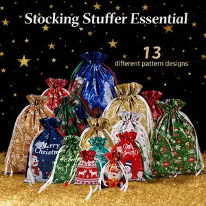 Wrap Holiday Drawstring Gift Bags 26 Pieces Christmas Foil Bags for Gifts Party Favors Large Medium Small Sizes Aluminum Foil Multi Purpose Festive Packaging Set