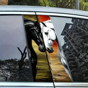 2pc Horse Car B-Pillar Sticker, Vinyl Decal, Easy Peel & Stick, Sunproof Waterproof Scratch Resistant, Car Decoration, Vehicle Exterior Decoration