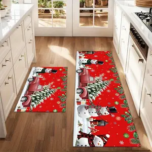 Christmas Themed Carpet, 2 Counts/set Non-slip Washable Kitchen Rug, Decorative Floor Mat for Home Kitchen Living Room Bedroom Farmhouse